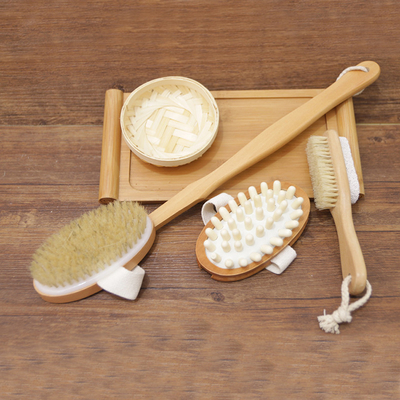 Boar Bristle Exfoliating Bath Brush Wooden Back Scrubber For Body